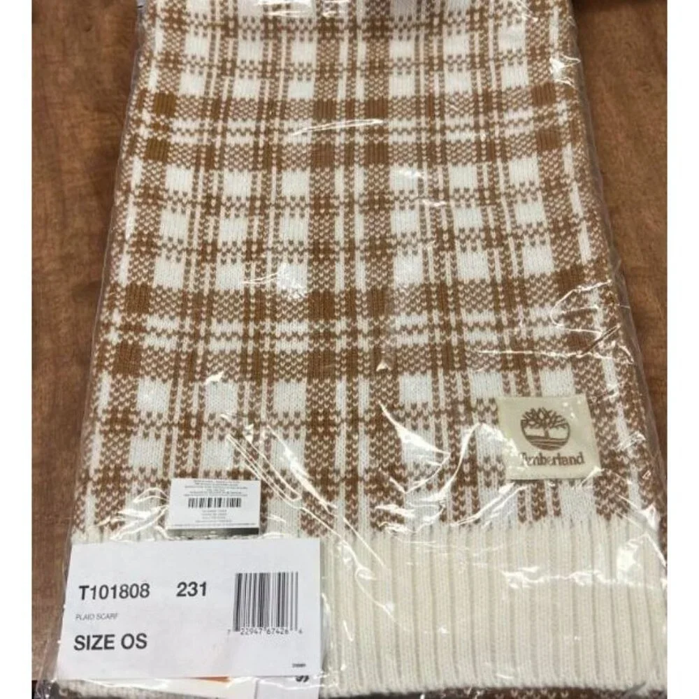 Timberland Scarf Buffalo Plaid Brown White Mens Womens Soft Quiet Luxury Preppy